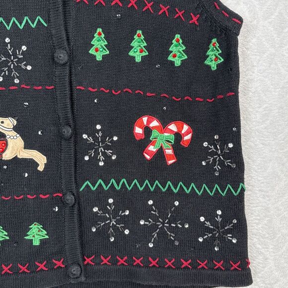 Vtg Ugly Christmas Sweater Vest Womens 2X Holiday Party Embellished Grandmacore - Picture 6 of 14